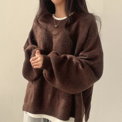 Women's Oversized Crew Neck Drop Shoulder Sweater