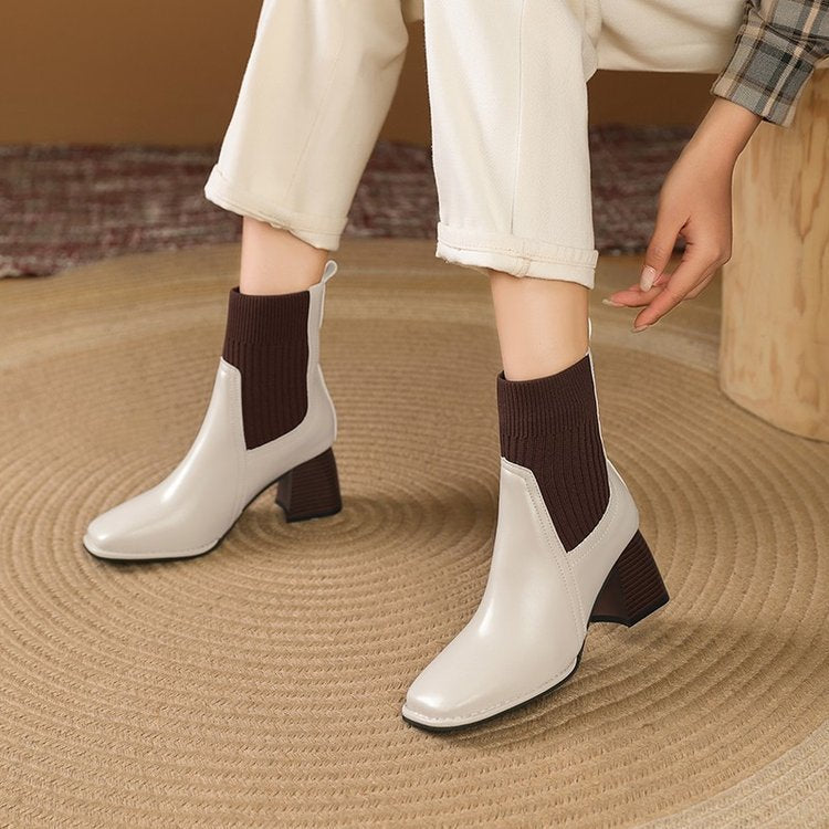 Women's Knit Panel Pointed Toe Chelsea Boots
