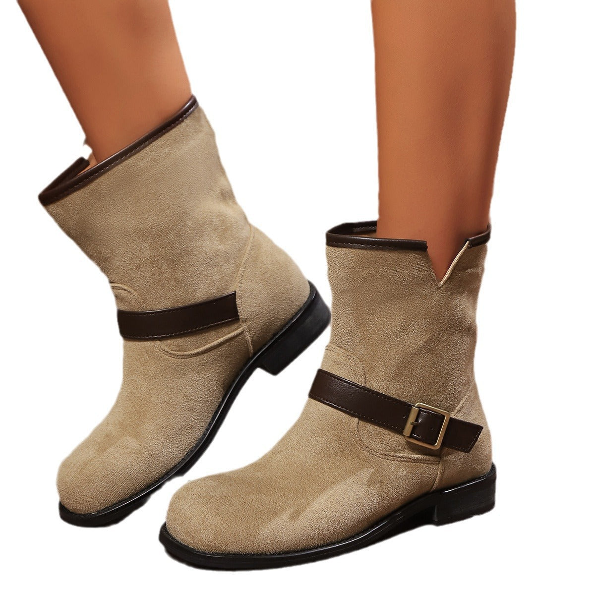 Women's Suede Buckle Strap Ankle Boots