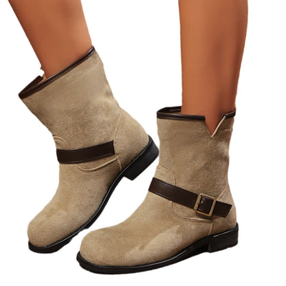 Women's Suede Buckle Strap Ankle Boots
