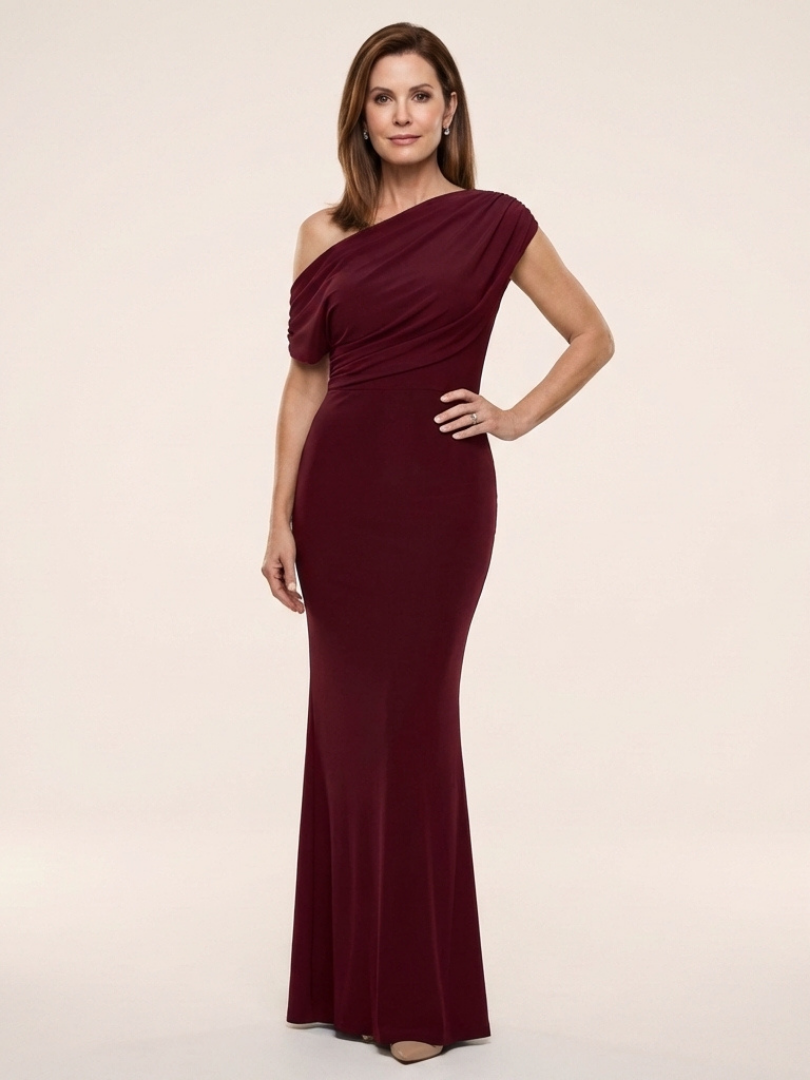 Elegant Black Draped Autumn Wedding Guest Dress for Women with One Shoulder Ruched Mermaid Formal Style