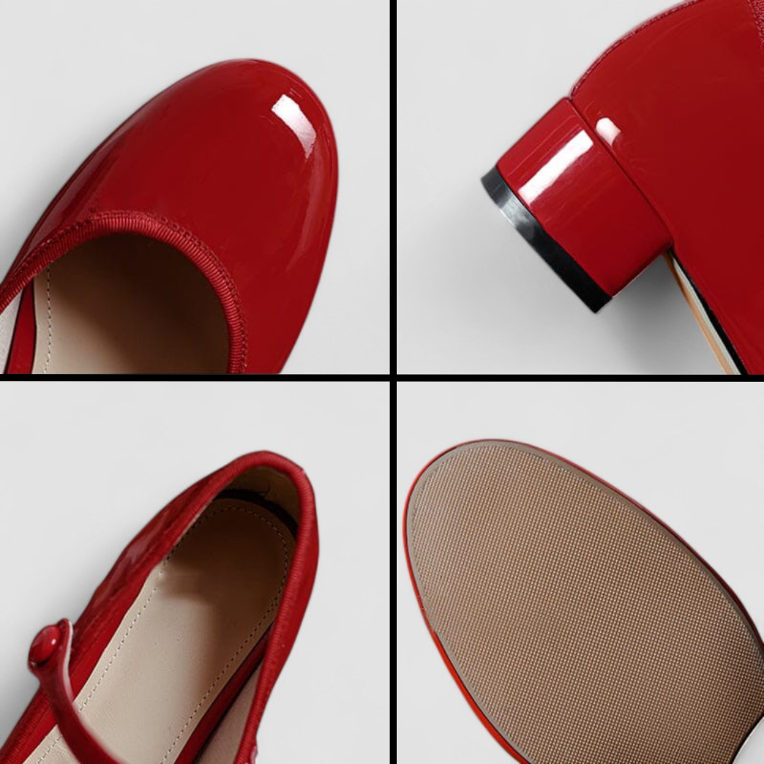 Elegant Patent Leather Mary Jane Heels for Women with Round Toe Ankle Strap Block Heel Style