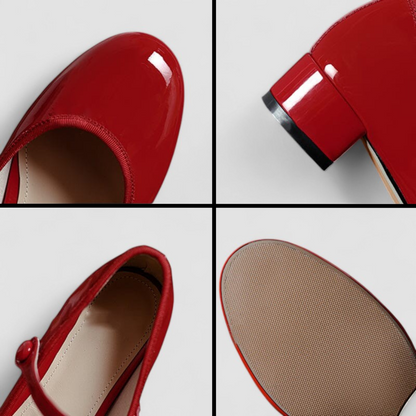 Elegant Patent Leather Mary Jane Heels for Women with Round Toe Ankle Strap Block Heel Style