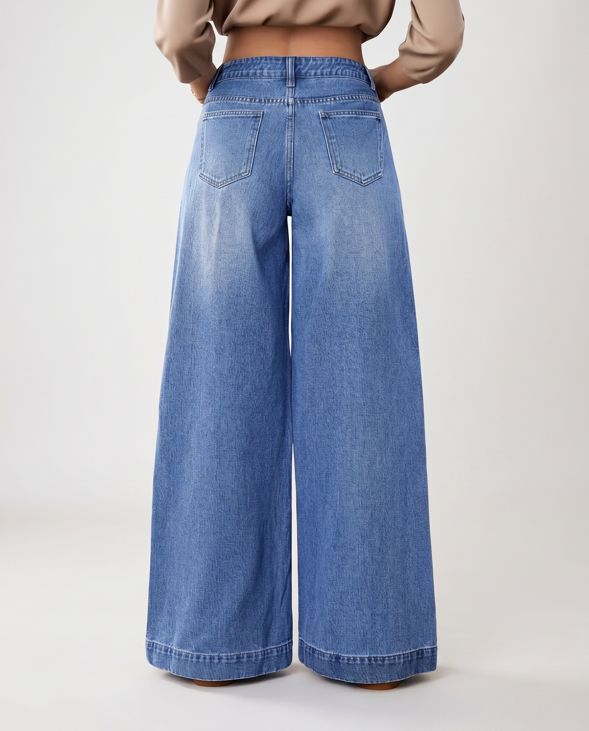 Chic Blue Wide Leg Jeans for Women with High Waisted Button Down Denim Easy Style