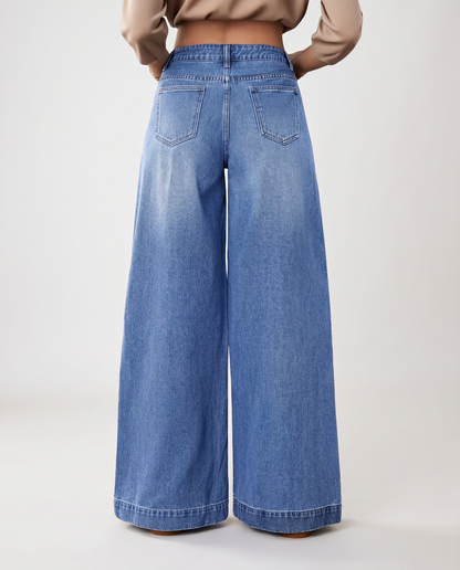 Chic Blue Wide Leg Jeans for Women with High Waisted Button Down Denim Easy Style