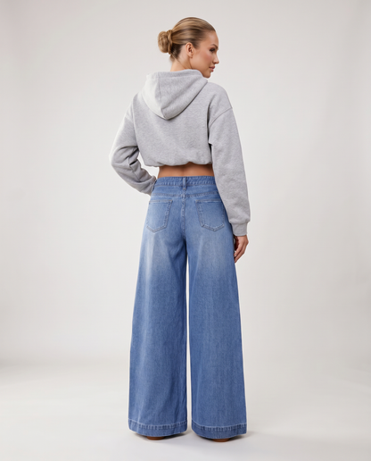 Chic Blue Wide Leg Jeans for Women with High Waisted Button Down Denim Easy Style