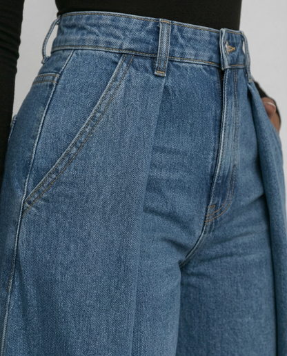 Stylish Blue Wide Leg Jeans for Women with High Waisted Palazzo Draped Denim Easy Style