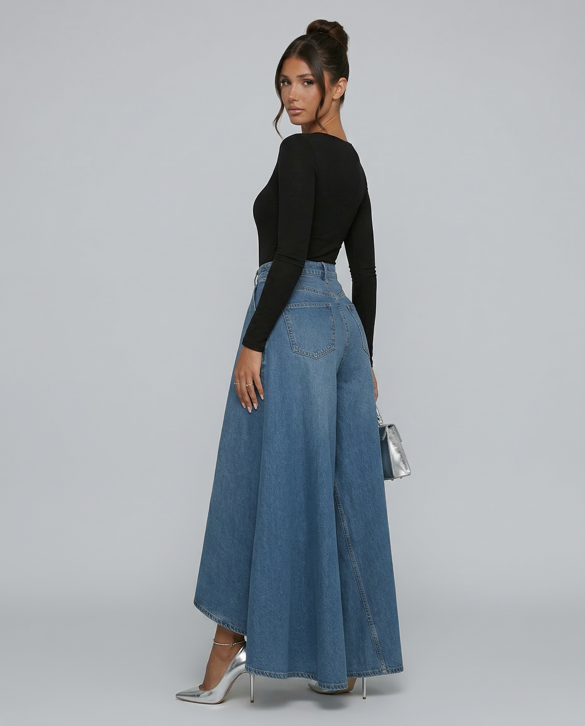 Stylish Blue Wide Leg Jeans for Women with High Waisted Palazzo Draped Denim Easy Style