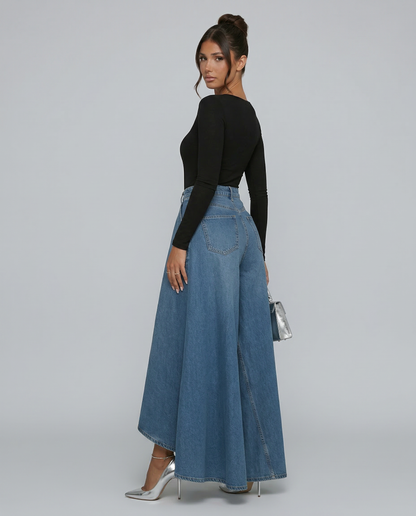 Stylish Blue Wide Leg Jeans for Women with High Waisted Palazzo Draped Denim Easy Style