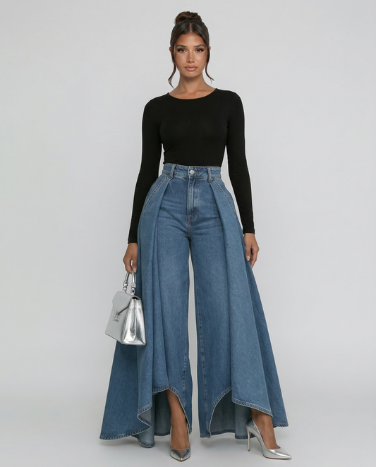 Stylish Blue Wide Leg Jeans for Women with High Waisted Palazzo Draped Denim Easy Style