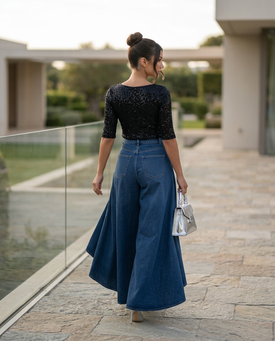 Stylish Blue Wide Leg Jeans for Women with High Waisted Palazzo Draped Denim Easy Style