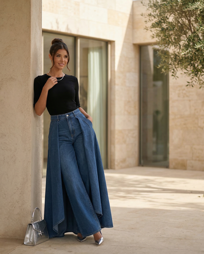 Stylish Blue Wide Leg Jeans for Women with High Waisted Palazzo Draped Denim Easy Style