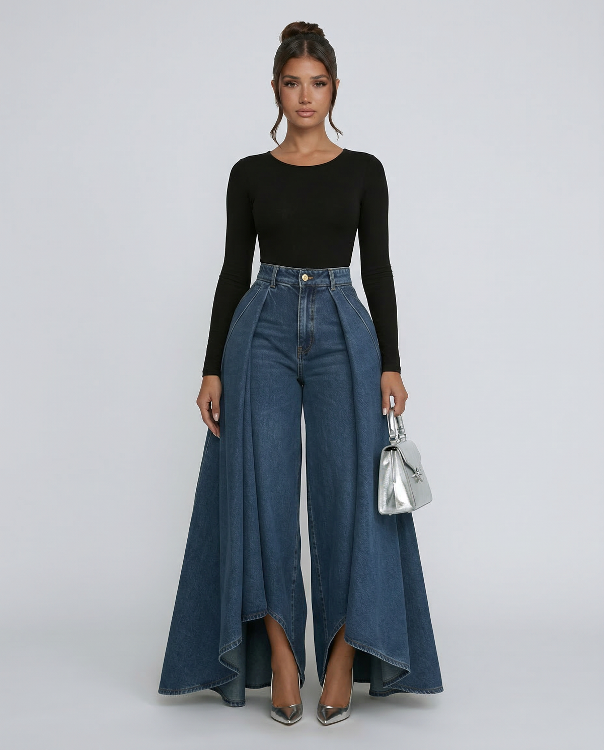 Stylish Blue Wide Leg Jeans for Women with High Waisted Palazzo Draped Denim Easy Style