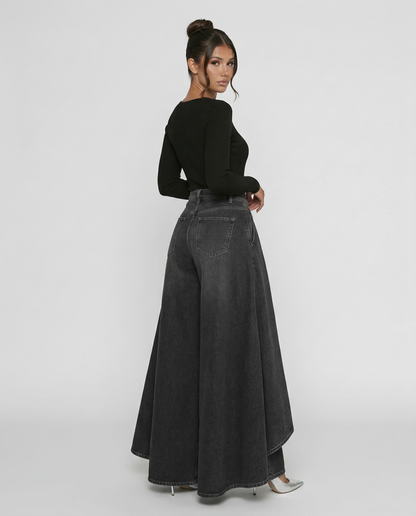 Stylish Blue Wide Leg Jeans for Women with High Waisted Palazzo Draped Denim Easy Style