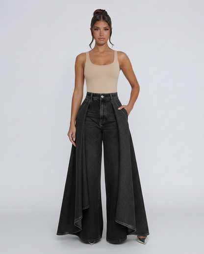 Stylish Blue Wide Leg Jeans for Women with High Waisted Palazzo Draped Denim Easy Style