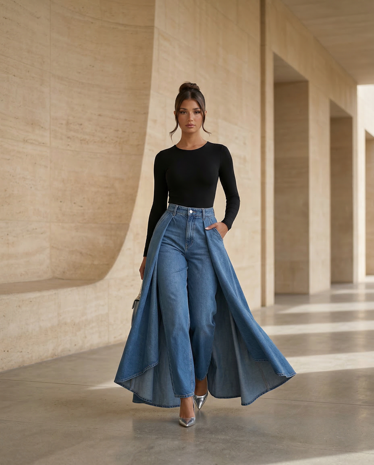 Stylish Blue Wide Leg Jeans for Women with High Waisted Palazzo Draped Denim Easy Style