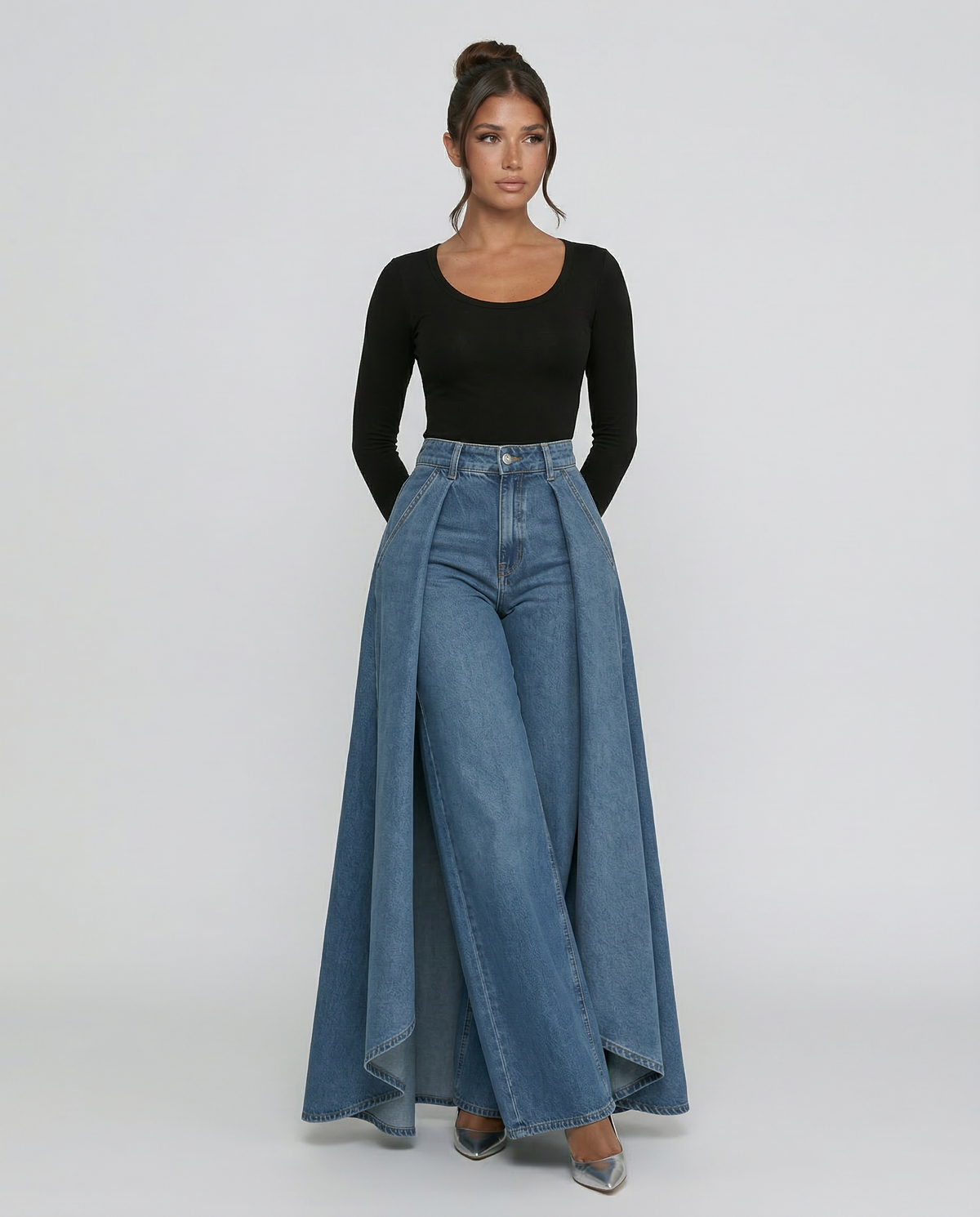 Stylish Blue Wide Leg Jeans for Women with High Waisted Palazzo Draped Denim Easy Style