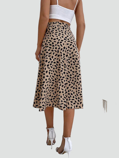 Effortless Leopard Print Wrap Midi Skirt for Women with High Waist Tie Front Asymmetrical Hem Flowing Style