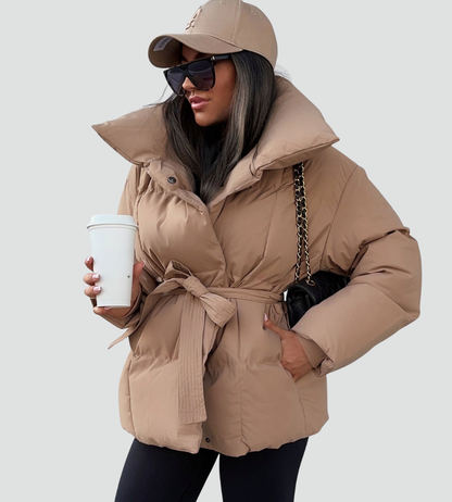 Women's Oversized Belted High Collar Puffer Jacket