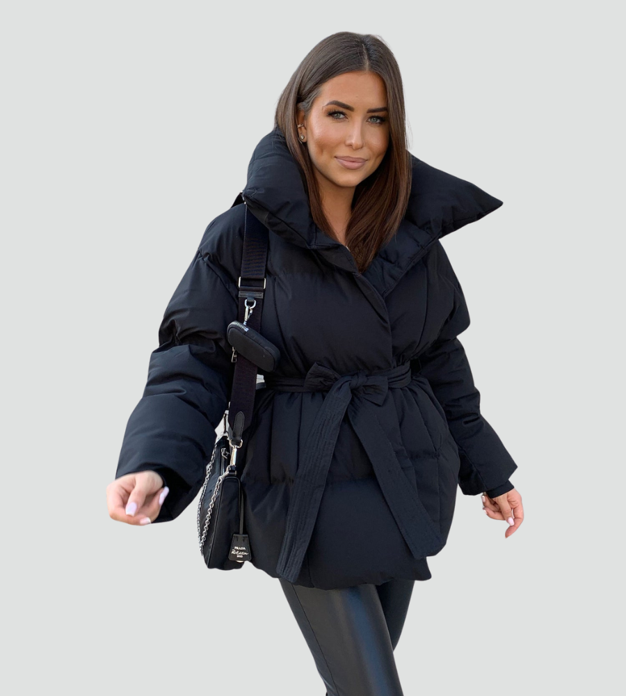 Women's Oversized Belted High Collar Puffer Jacket