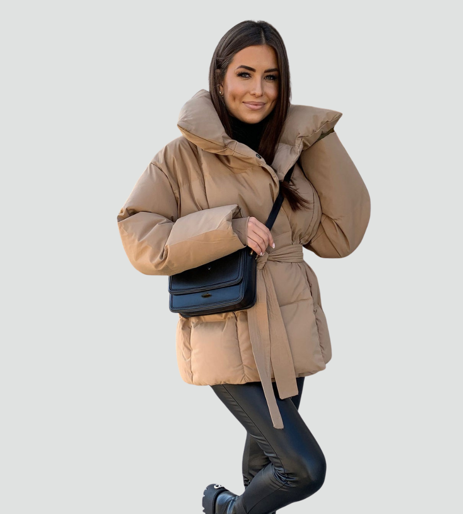 Women's Oversized Belted High Collar Puffer Jacket