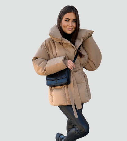 Women's Oversized Belted High Collar Puffer Jacket