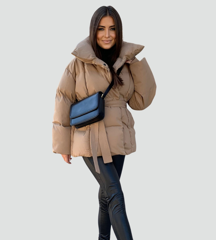 Women's Oversized Belted High Collar Puffer Jacket