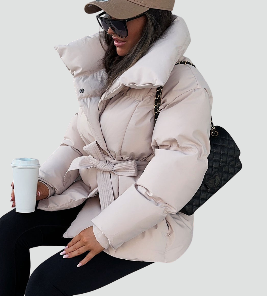 Women's Oversized Belted High Collar Puffer Jacket