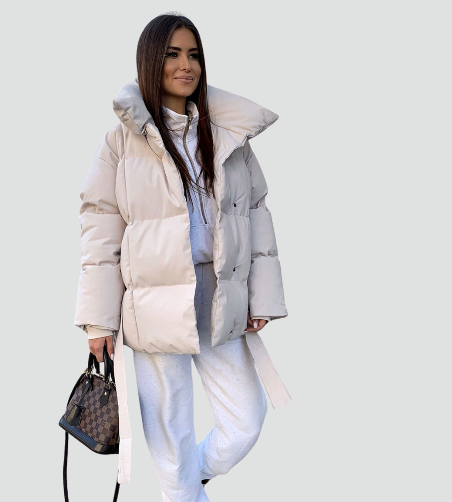 Women's Oversized Belted High Collar Puffer Jacket