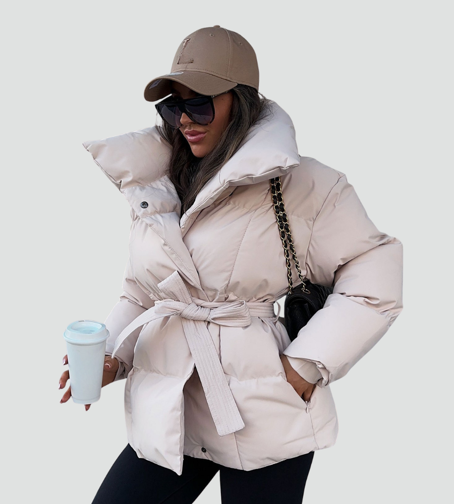 Women's Oversized Belted High Collar Puffer Jacket