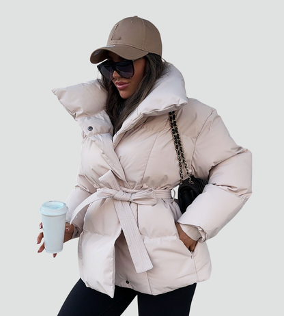 Women's Oversized Belted High Collar Puffer Jacket