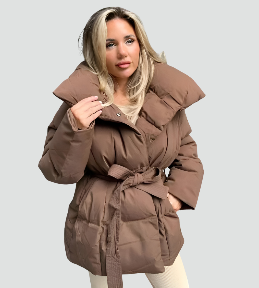 Women's Oversized Belted High Collar Puffer Jacket