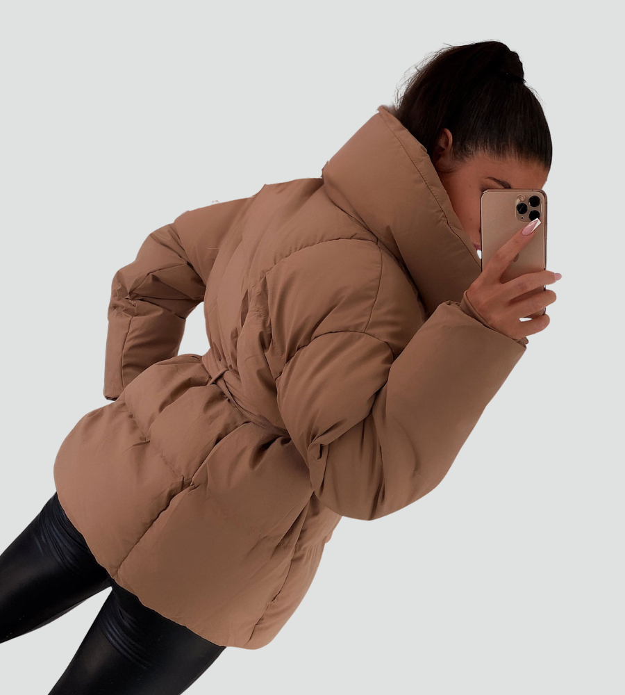 Women's Oversized Belted High Collar Puffer Jacket