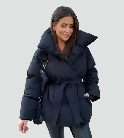 Women's Oversized Belted High Collar Puffer Jacket