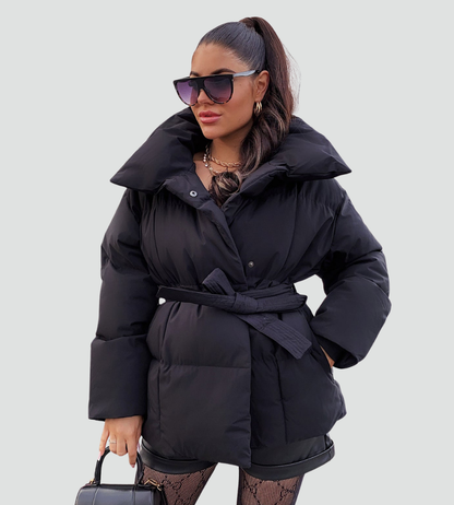 Women's Oversized Belted High Collar Puffer Jacket