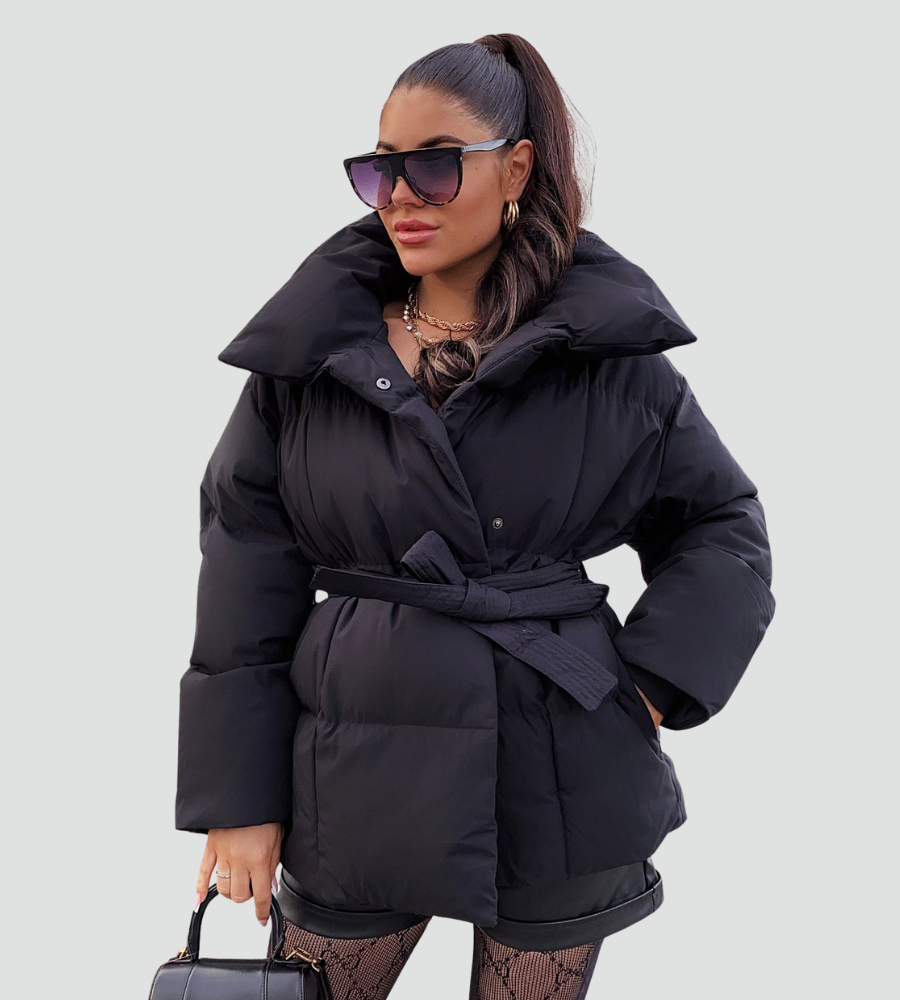 Women's Oversized Belted High Collar Puffer Jacket