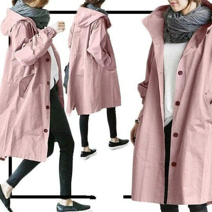 Women's Oversized Hooded Button Trench Coat