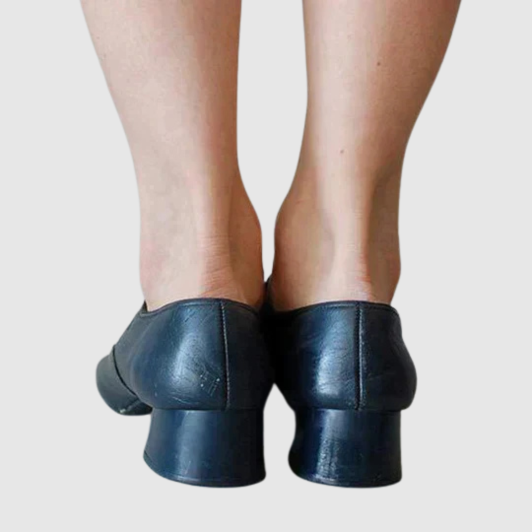 Elegant Leather Mary Jane Flats for Women with Buckle Strap Cutout Detail Block Heel Style