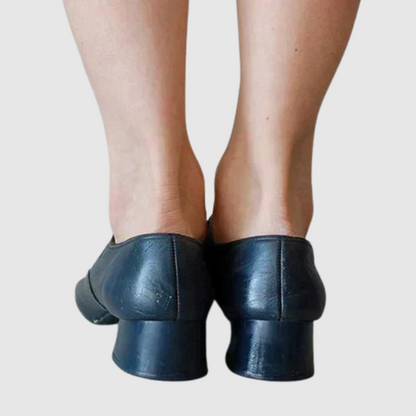 Elegant Leather Mary Jane Flats for Women with Buckle Strap Cutout Detail Block Heel Style