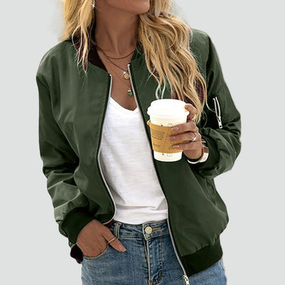 Women's Lightweight Zip Front Pockets Bomber Jacket