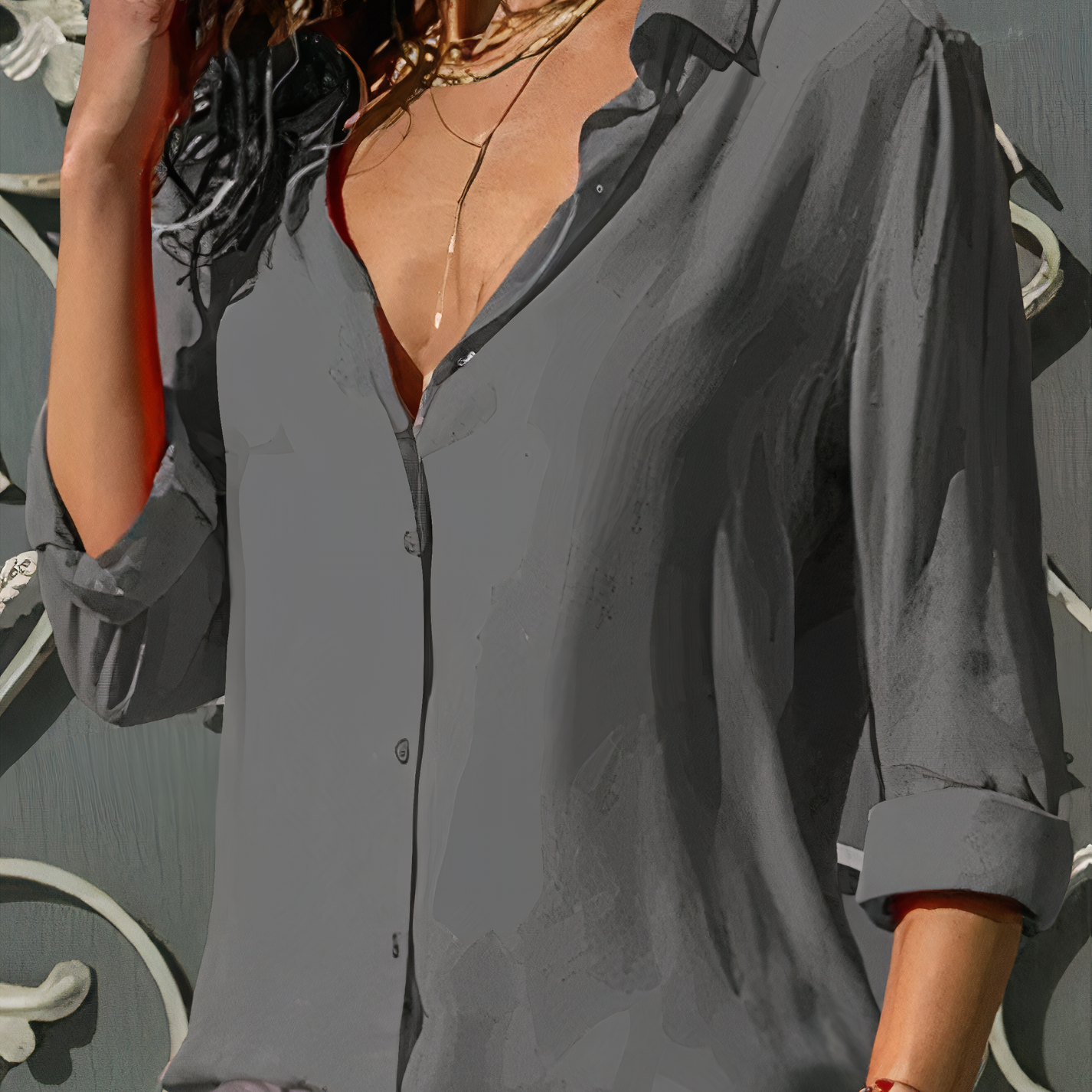 Effortless Chiffon Blouse for Women with Collar Long Sleeve Button Front Relaxed Silky Style