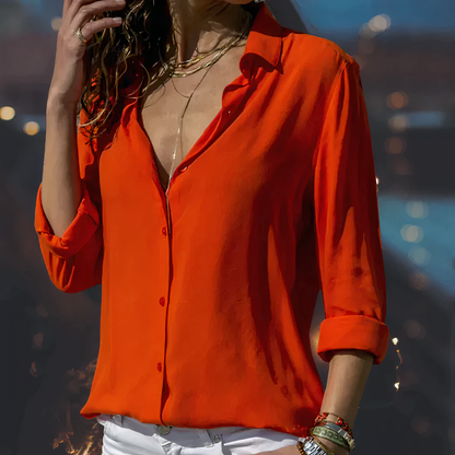 Effortless Chiffon Blouse for Women with Collar Long Sleeve Button Front Relaxed Silky Style