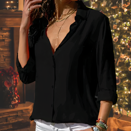 Effortless Chiffon Blouse for Women with Collar Long Sleeve Button Front Relaxed Silky Style