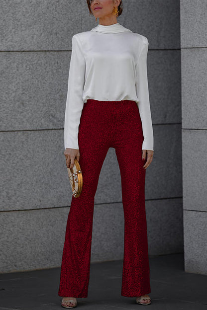 Elegant Sequin Flare Pants for Women with High Waist Sparkle Formal Party Style