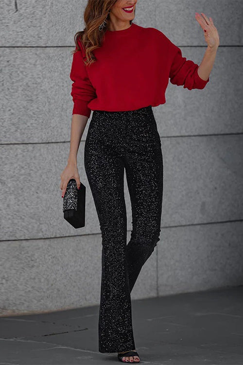 Elegant Sequin Flare Pants for Women with High Waist Sparkle Formal Party Style