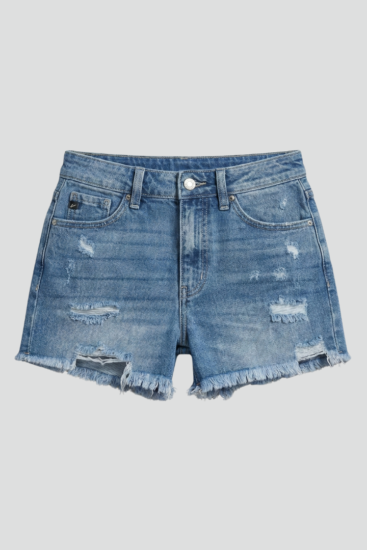 Effortless Blue Denim Shorts for Women with High Waist Frayed Hem Distressed Relaxed Casual Style