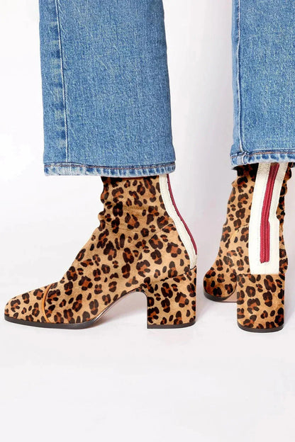 Women's Suede Contrast Cap Toe Heeled Boots
