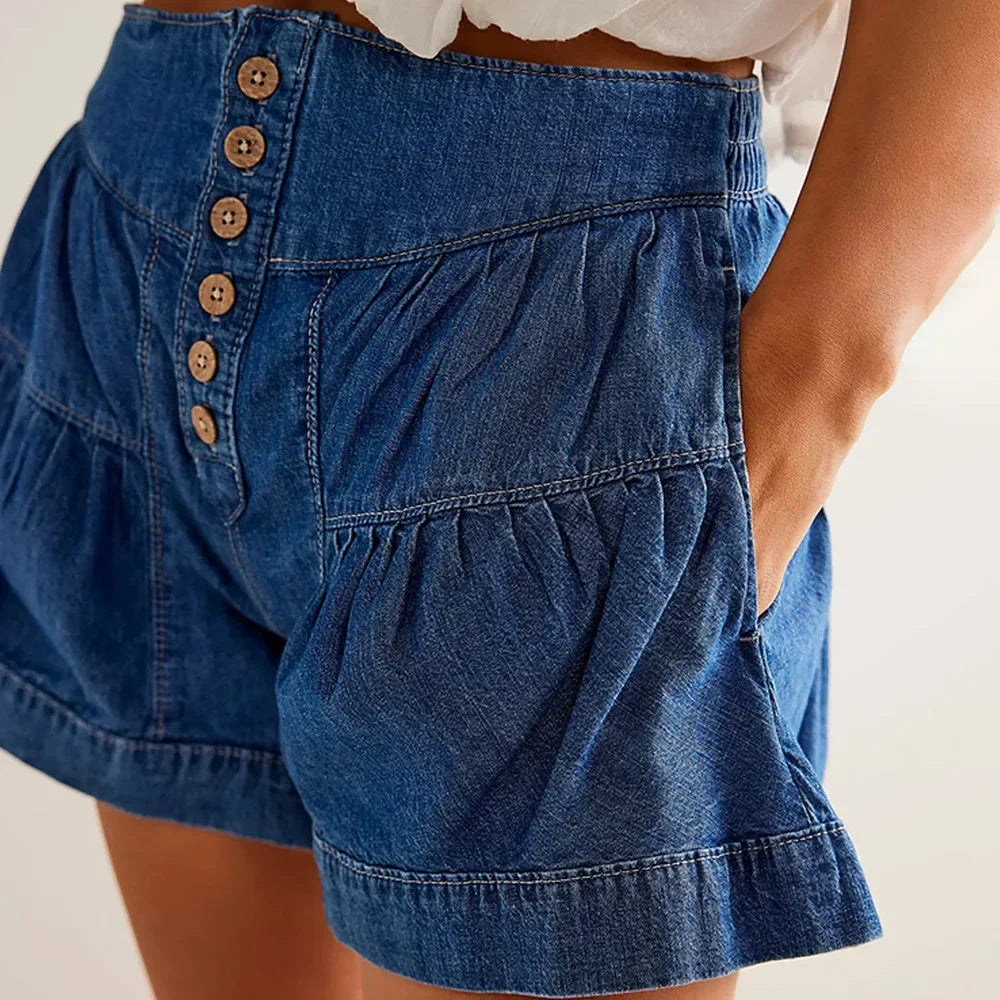 Effortless High Waist Midrise Jeans for Women with Button Front Tiered Ruffle Relaxed Style