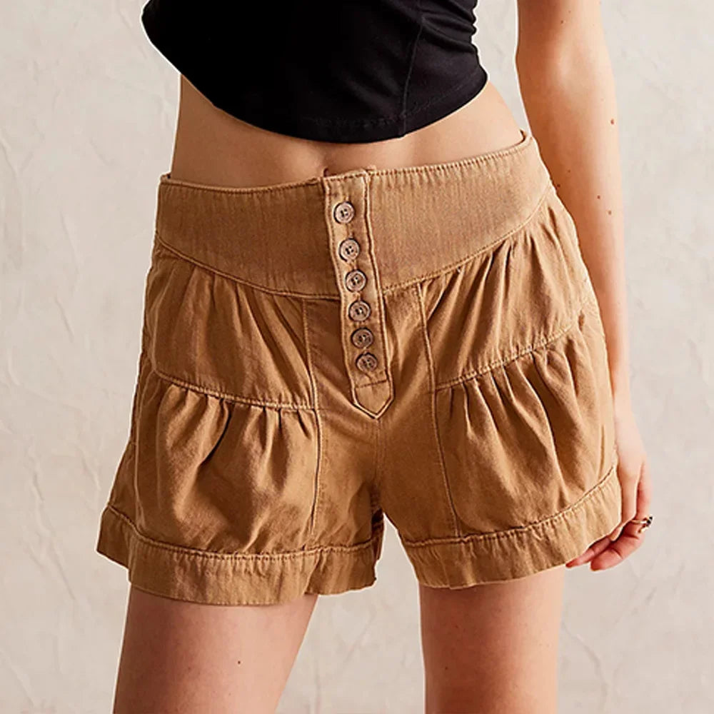 Effortless High Waist Midrise Jeans for Women with Button Front Tiered Ruffle Relaxed Style