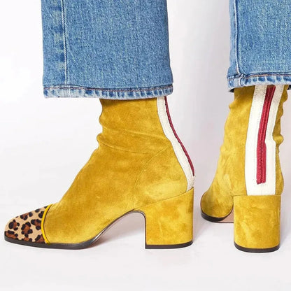 Women's Suede Contrast Cap Toe Heeled Boots